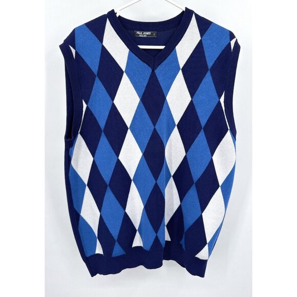 Paul Jones Argyle Sweater Vest Men’s Size XL Blue - Picture 1 of 5